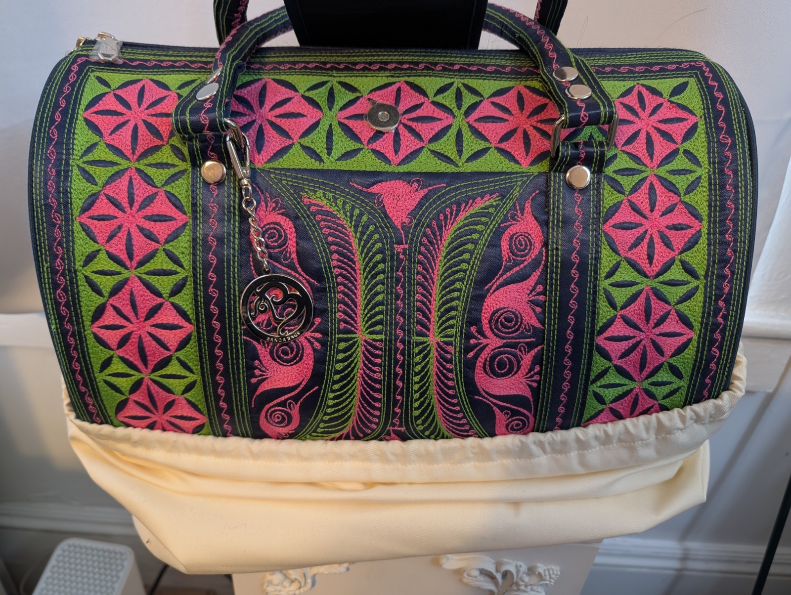 Banda Bag Pink Green Geometric Pattern Nearly New