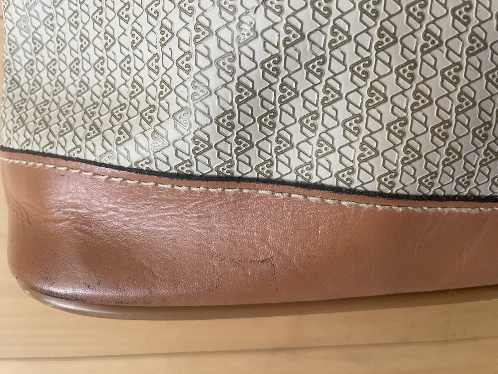 Vintage French West Indies Tote Bag – Monogram embossed vinyl & Leather Trim