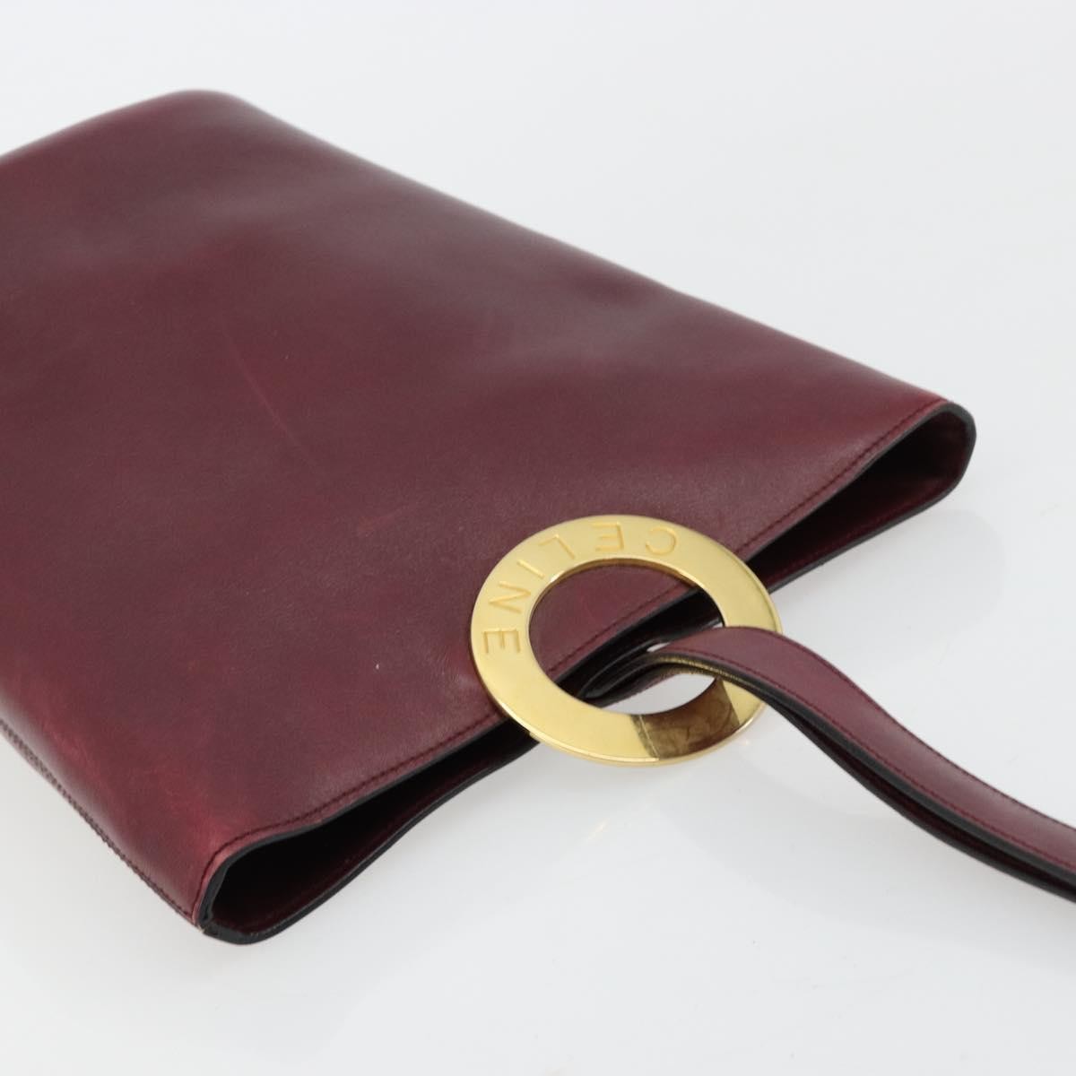 CELINE Circle Shoulder Bag Leather Bordeaux Gold Auth 181718