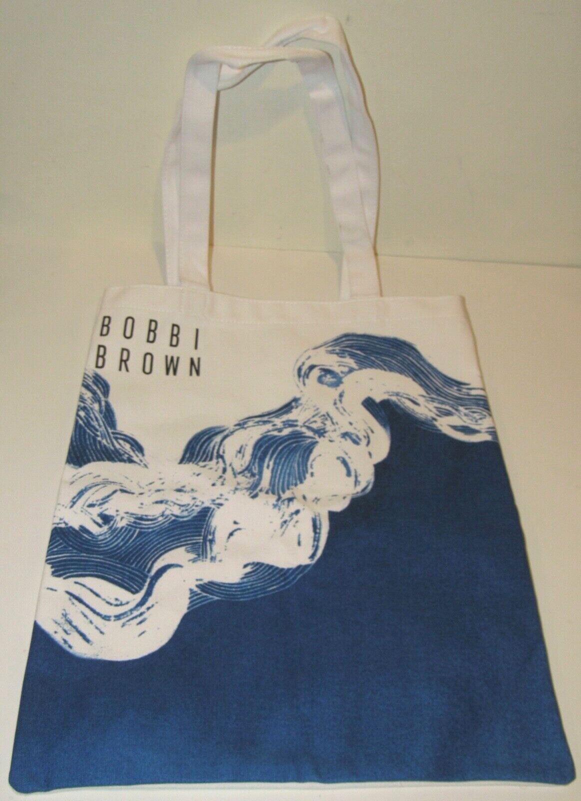 Bobbi Brown Blue White Wave Tote Bag NEW Cotton Canvas Beach Gym School 13.5×16