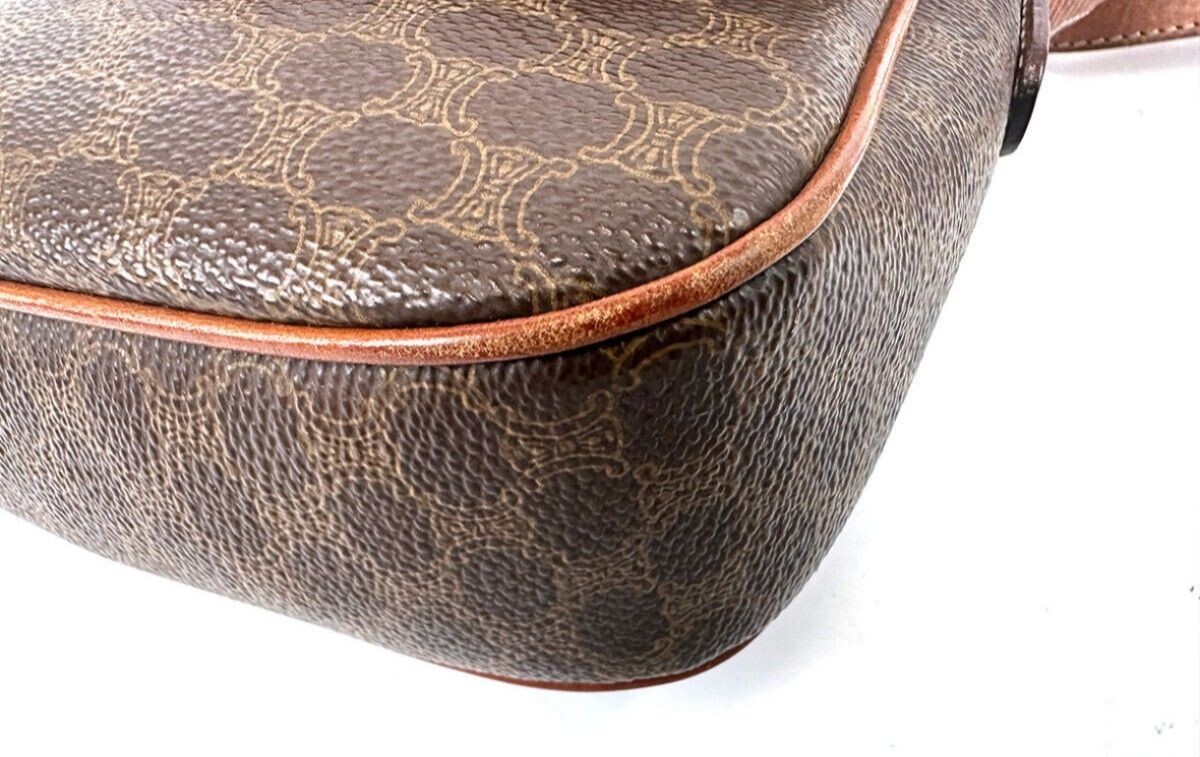 Celine Macadam Brown PVC Leather Shoulder Bag Gold Buckle Women 16cm 6.3in