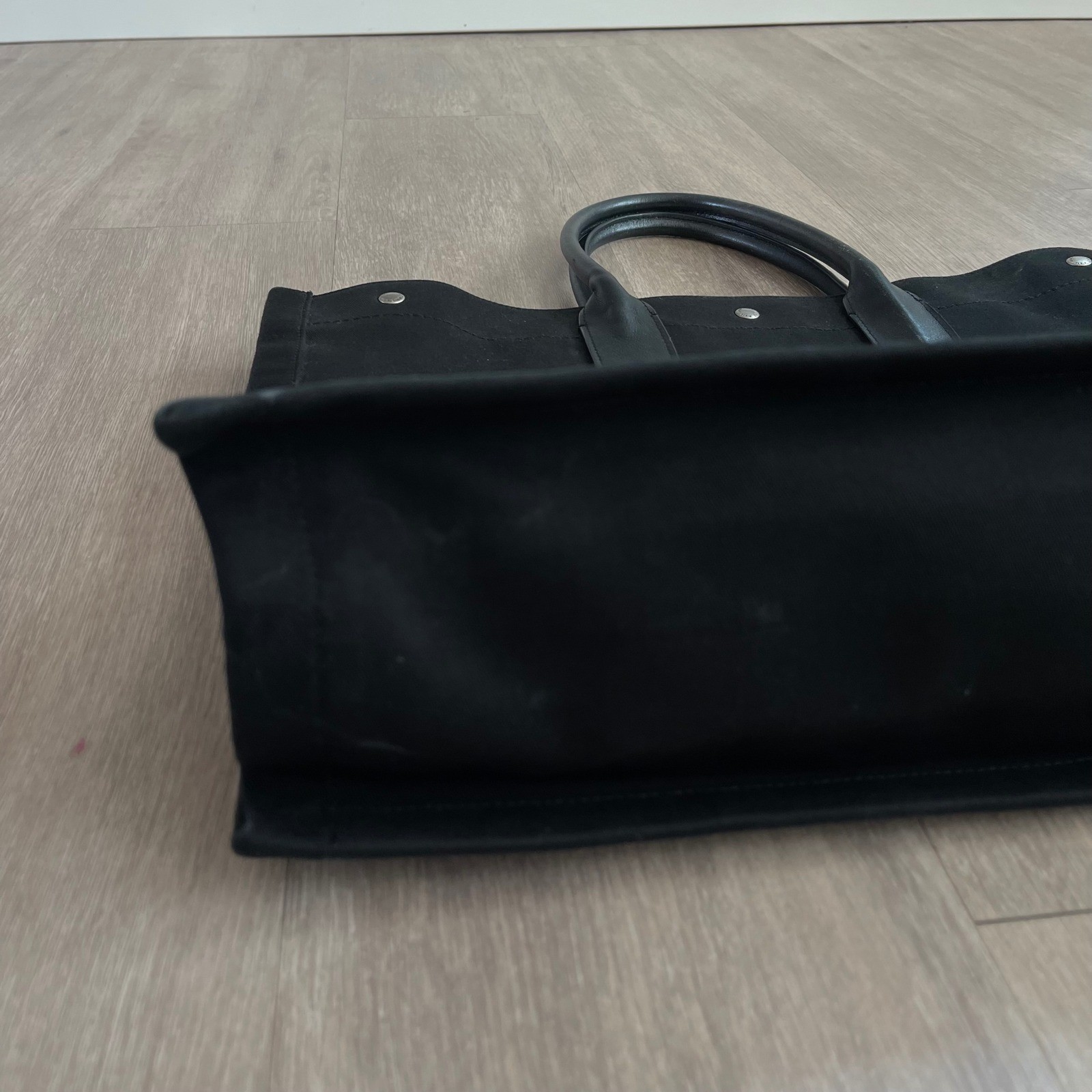 Saint Laurent Rive Gauche Tote Bag Large Black Canvas Leather Logo Chic Carryall