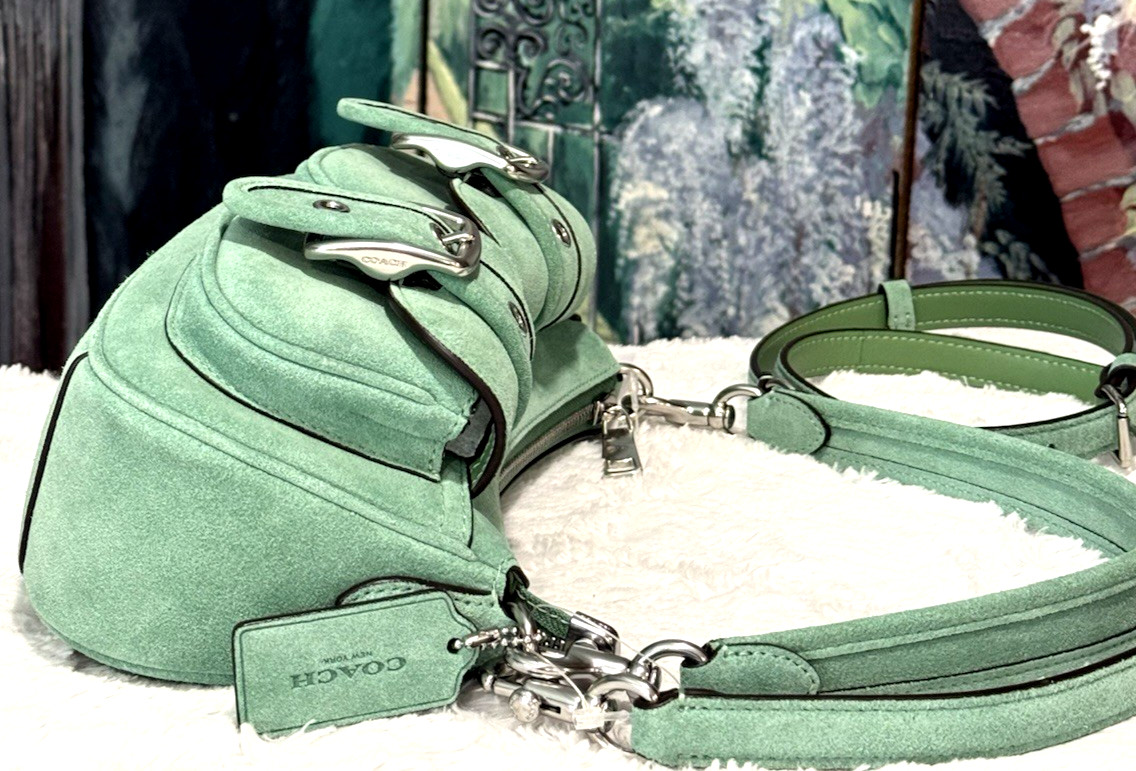 NWT Coach Ashton CDA95 Shoulder Crossbody Bag In MINT GREEN Suede Leather Silver
