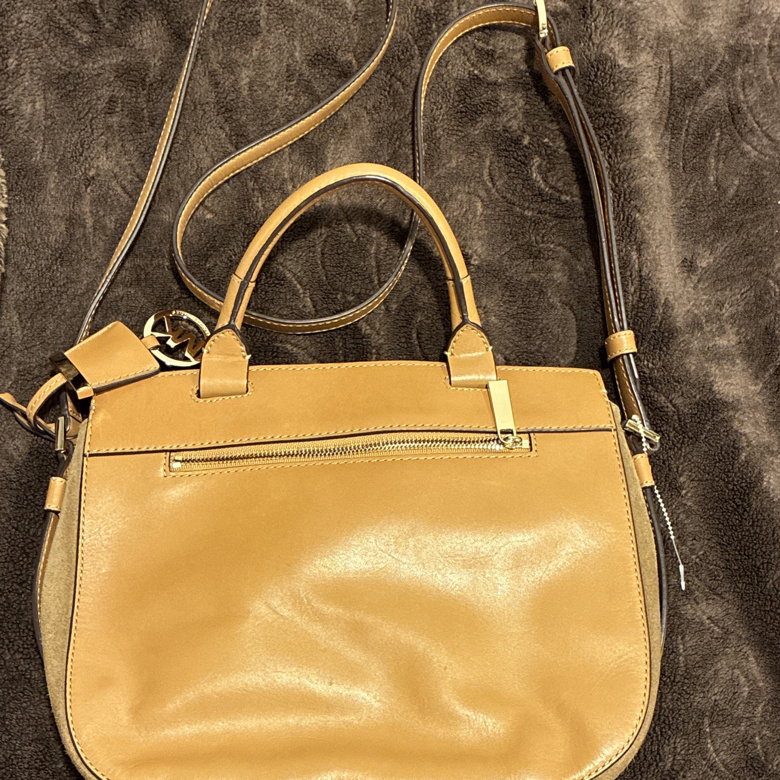Michael Kors Tan Satchel Top Handle Detachable Crossbody Strap Turn Lock Zip