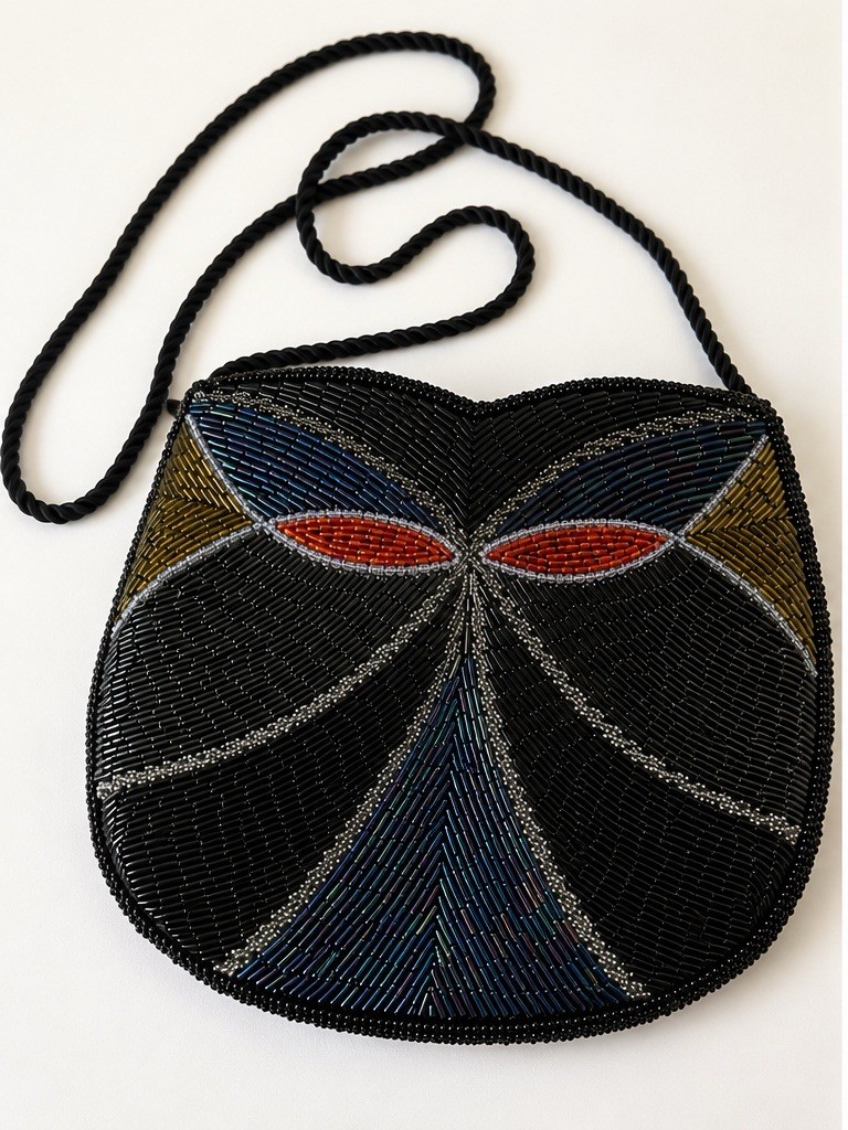 Vintage 80s Beaded Butterfly Evening Bag Iridescent Art Deco Handbag
