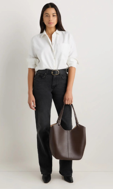 NWT QUINCE ITALIAN LEATHER TRAPEZE TOTE DARK BROWN MSRP $178 BAG HANDBAG PURSE