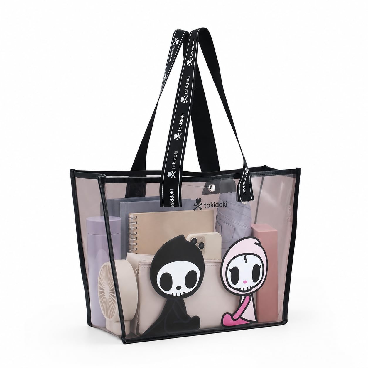 tokidoki Cute PVC Tote Bag for Women, Large Transparent Standard Tote, Black
