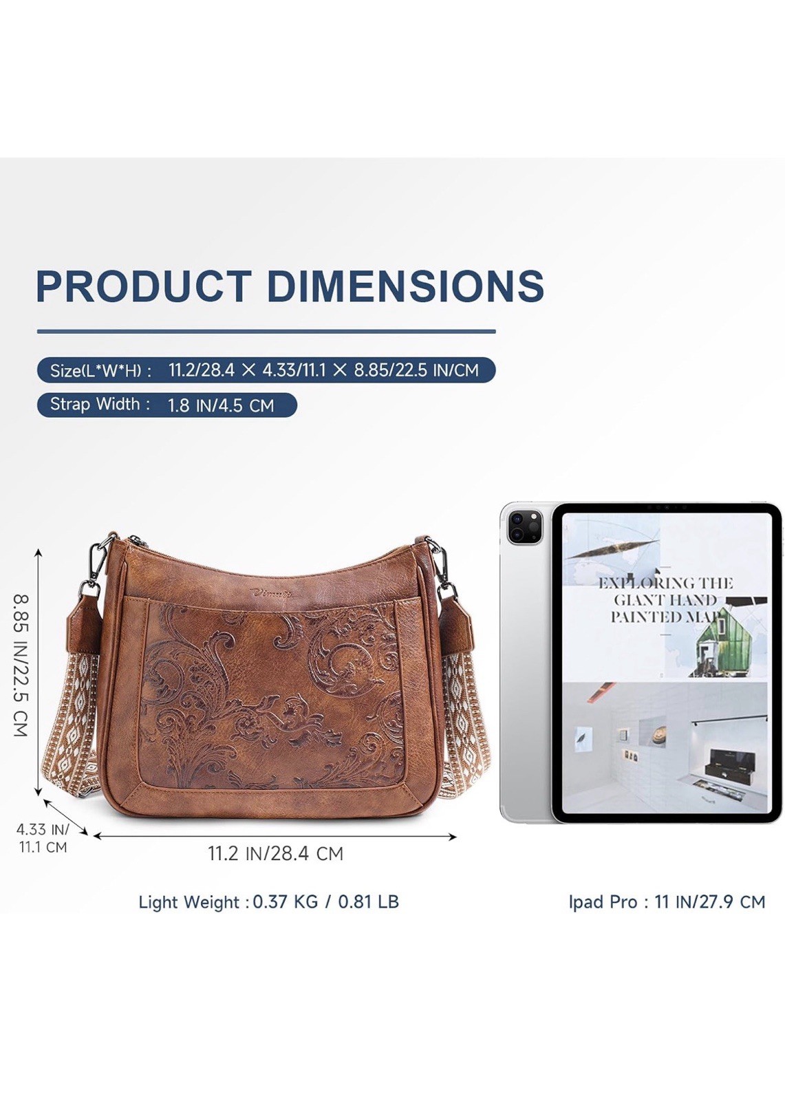 Women Crossbody Bag Vegan Leather Purse Multi Pocket Flower Strap Brown NWT