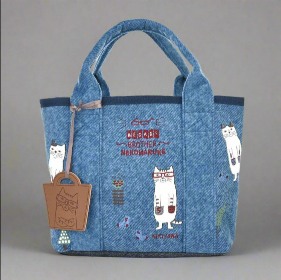 cat tote bag blue