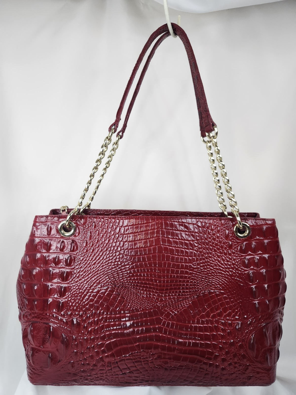 Brahmin Corington Tote Shoulder Bag Carmine Red with Chain Strap
