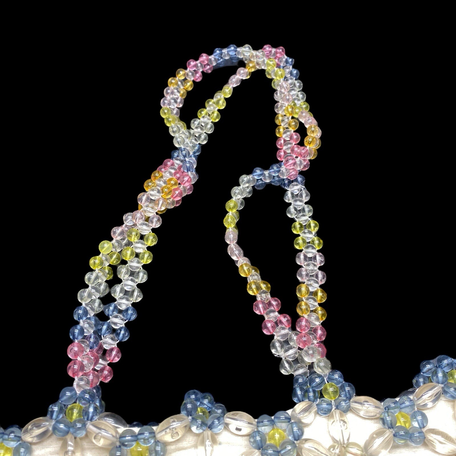 Cynthia Rowley Acrylic Flower Beaded Cotton Tote Shoulder Bag NEEDS REPAIR