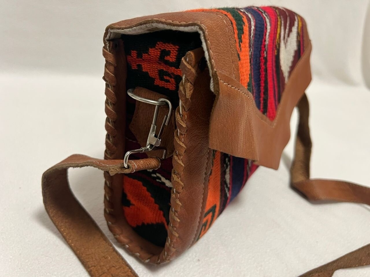 Moroccan leather Women Tote Bag with Suzani Rustic Boho style