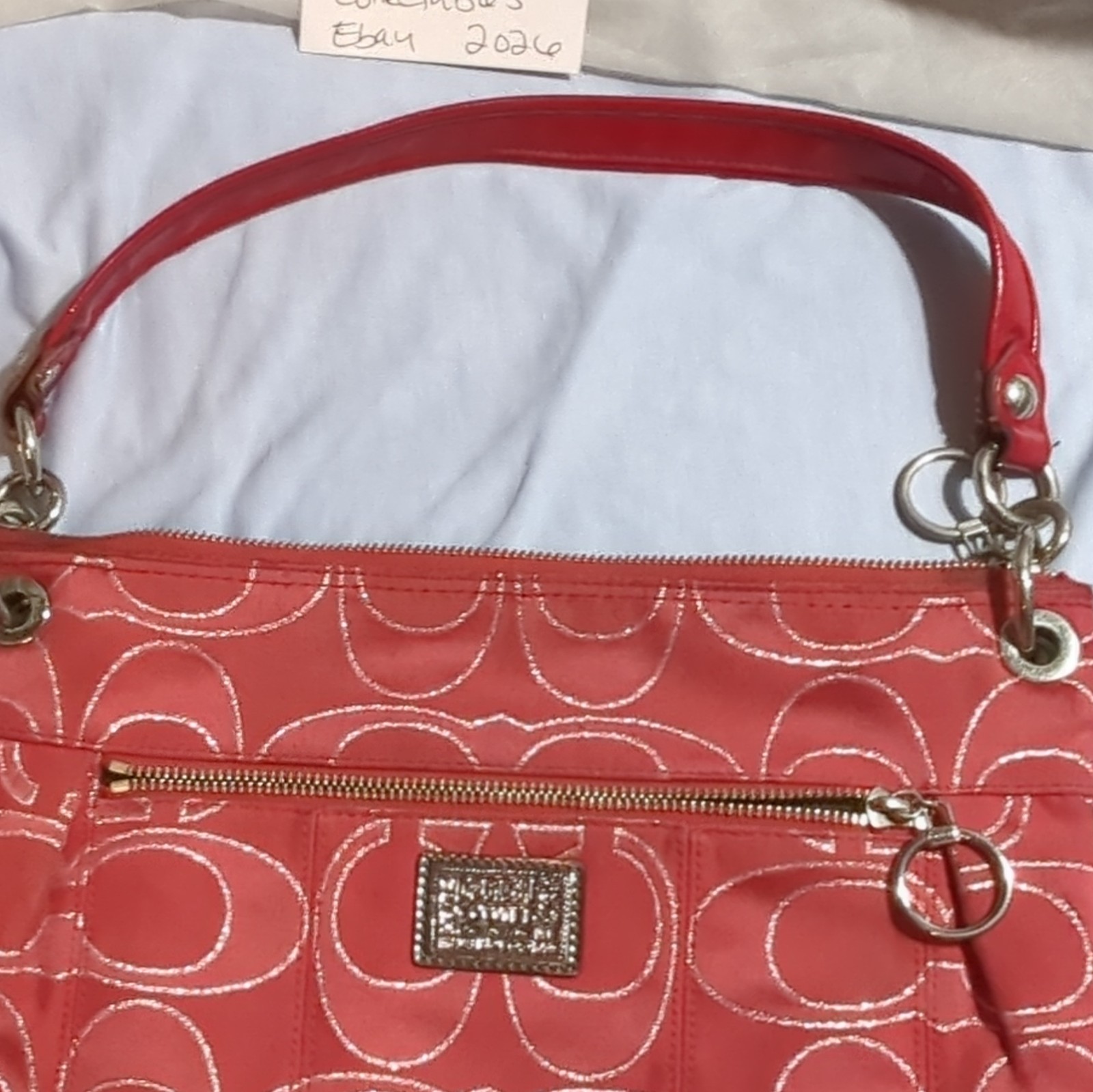 Coach Poppy Pink Signature Logo Medium Shoulder Bag Zip. Doesn’t W Come Dust Bag