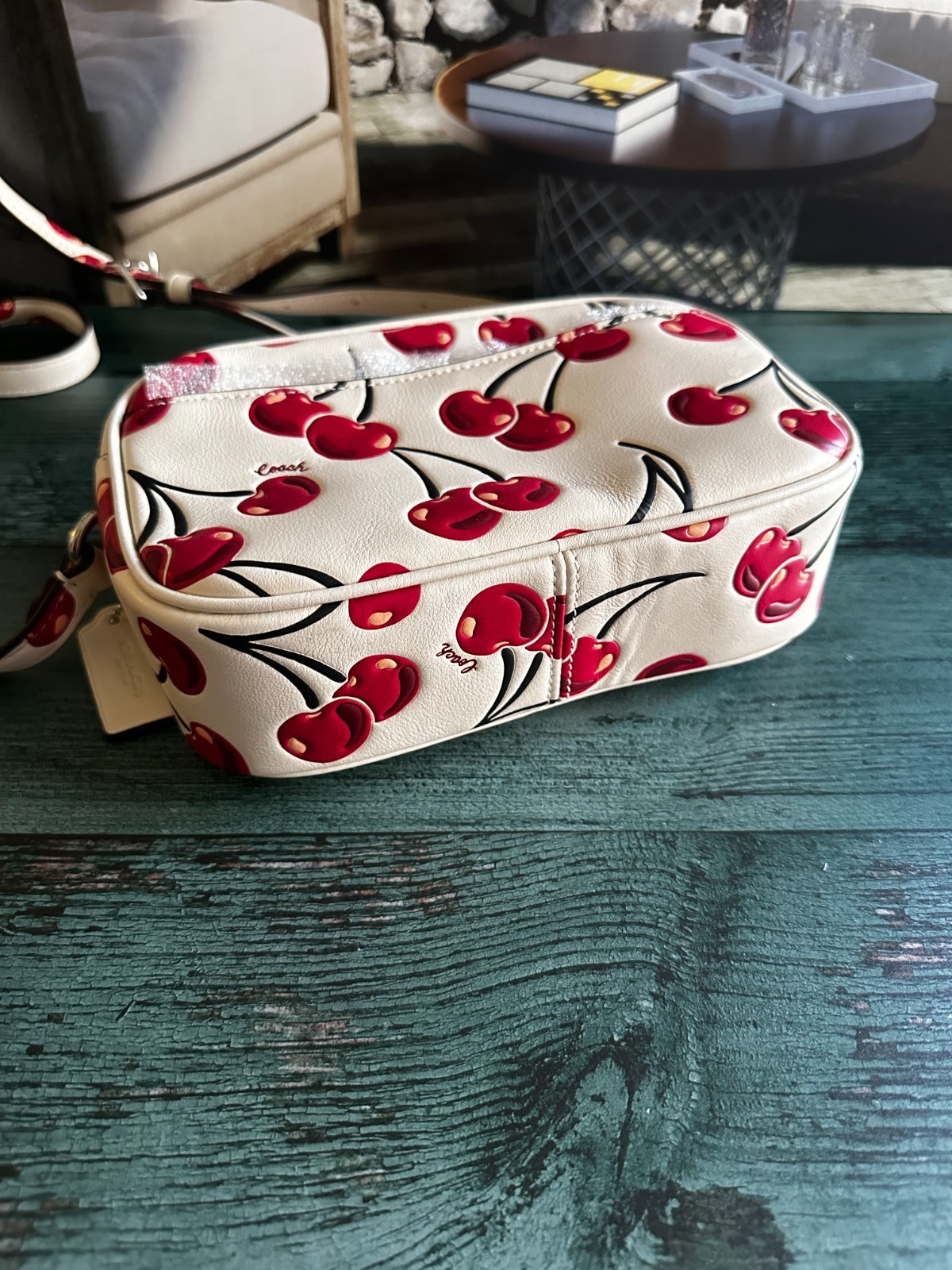 NWT Coach CAB04 Mini Jamie Camera Bag In Smooth Leather Cherry Print Chalk Multi