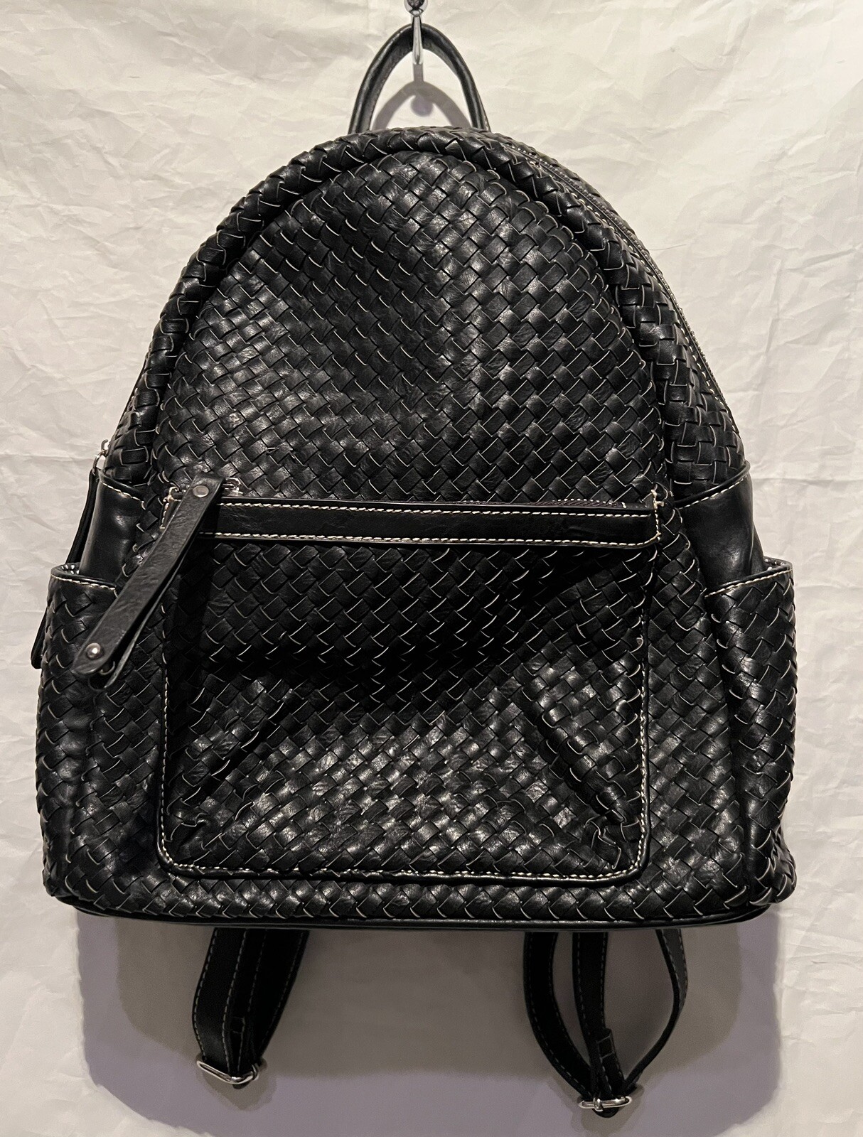 SHomico Backpack Vegan Woven Leather Purse Trendy Casual Stylish Black Large 14”