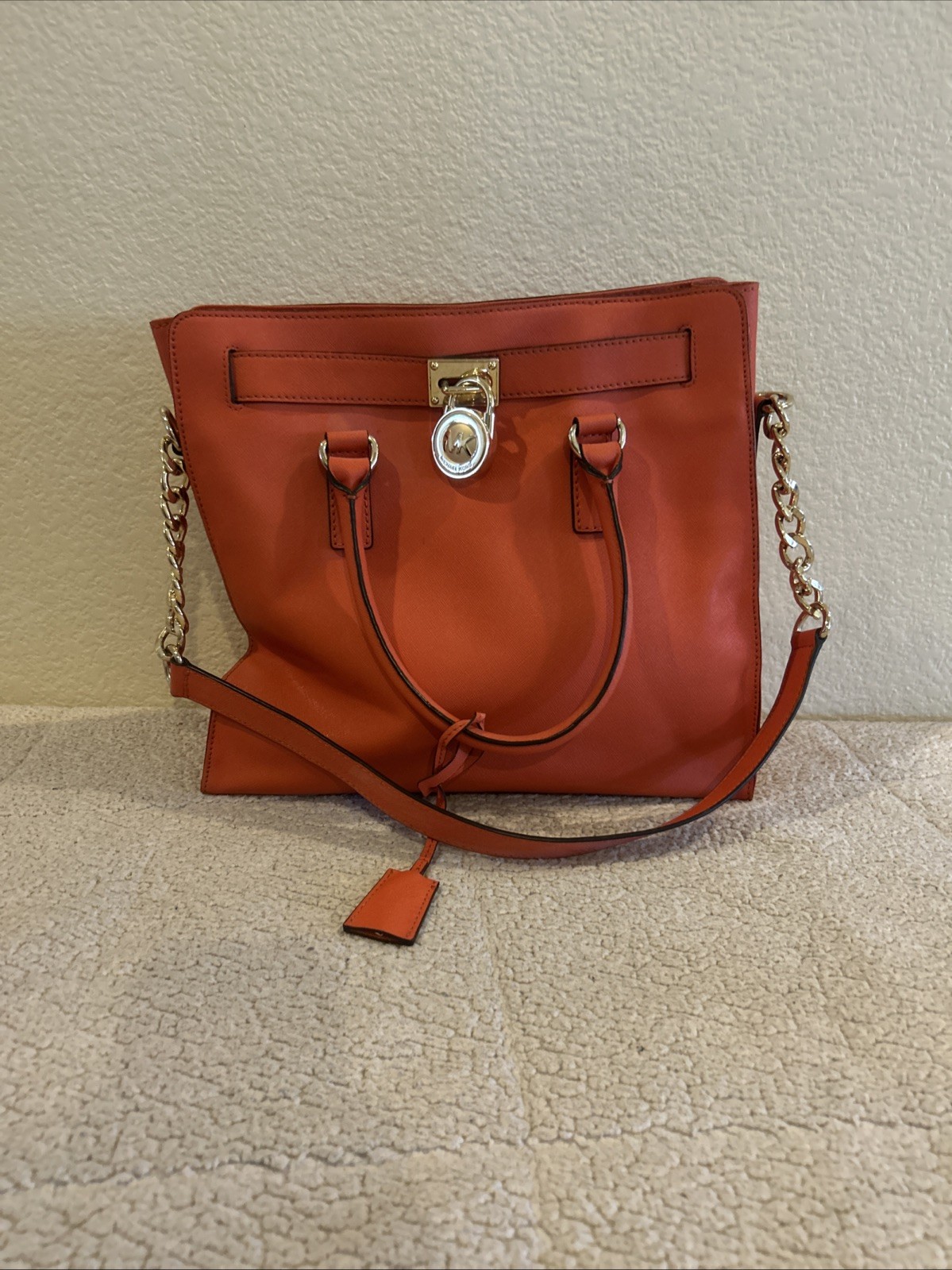 Michael Kors Hamilton Large Satchel Classic Design Mandarin/Gold Navy/Gold