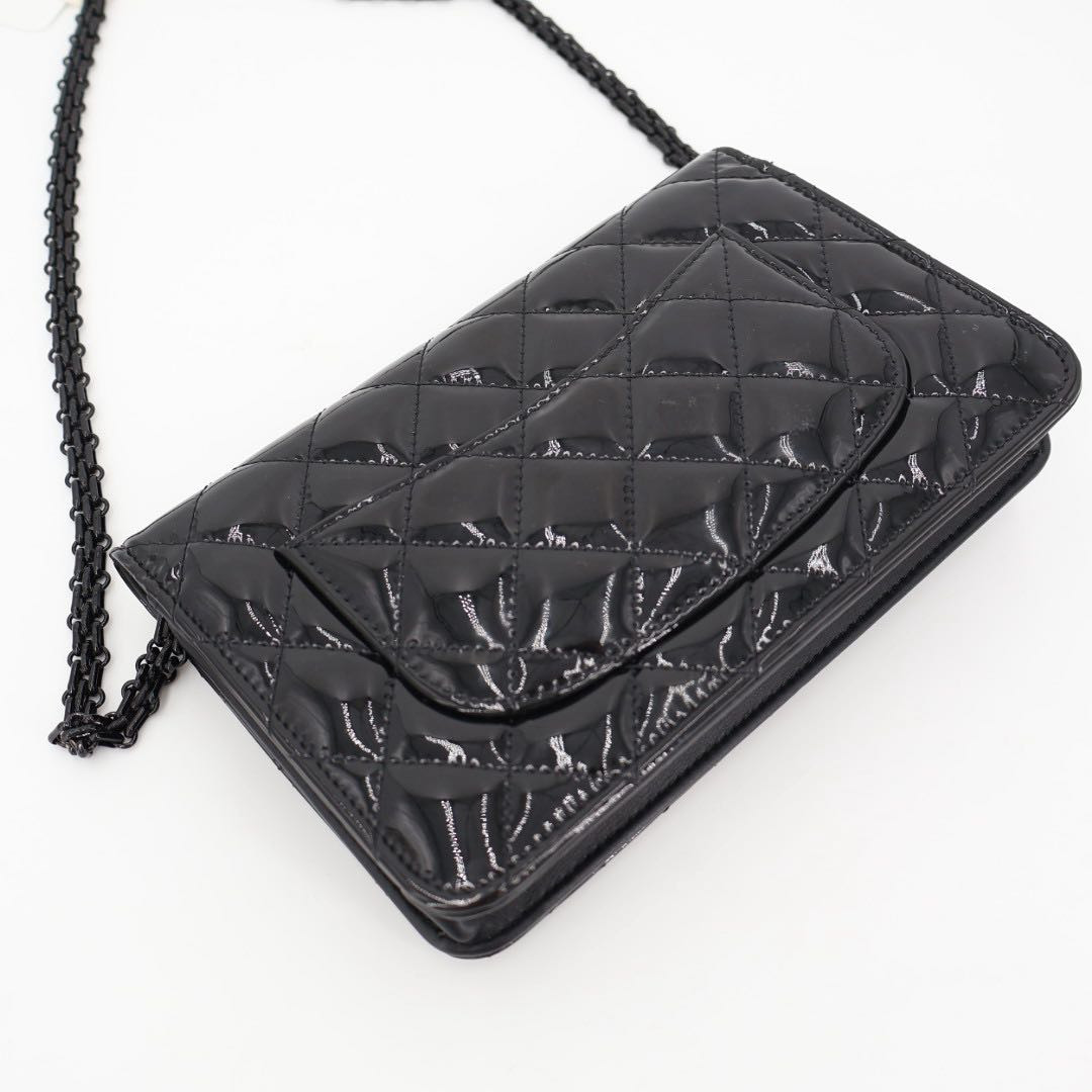 Authentic CHANEL 2.55 Matelasse Patent Leather Chain Wallet