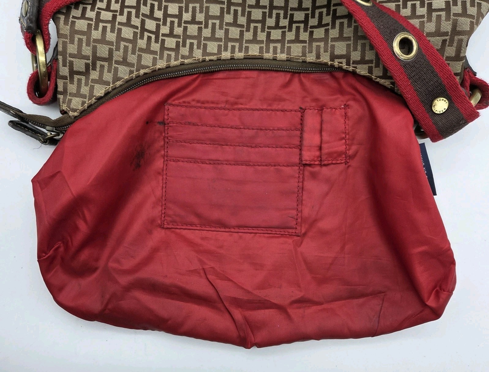 TOMMY HILFIGER Purse Shoulder Bag Logo Pattern Jacguard Faux Leather VTG Y2K