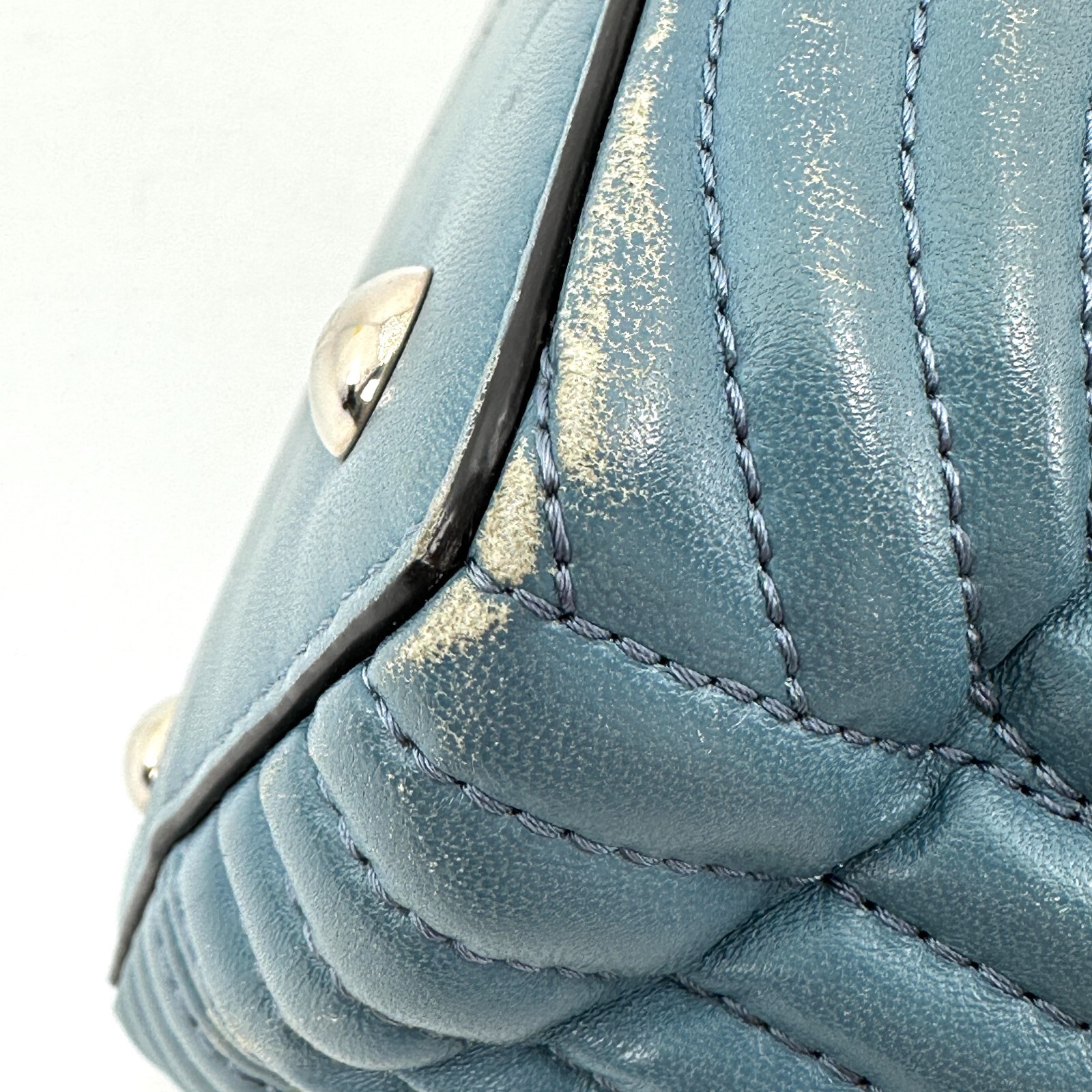 FENDI Dotcom Mini Women’s Handbag Blue Quilted Leather Top Handle Bag