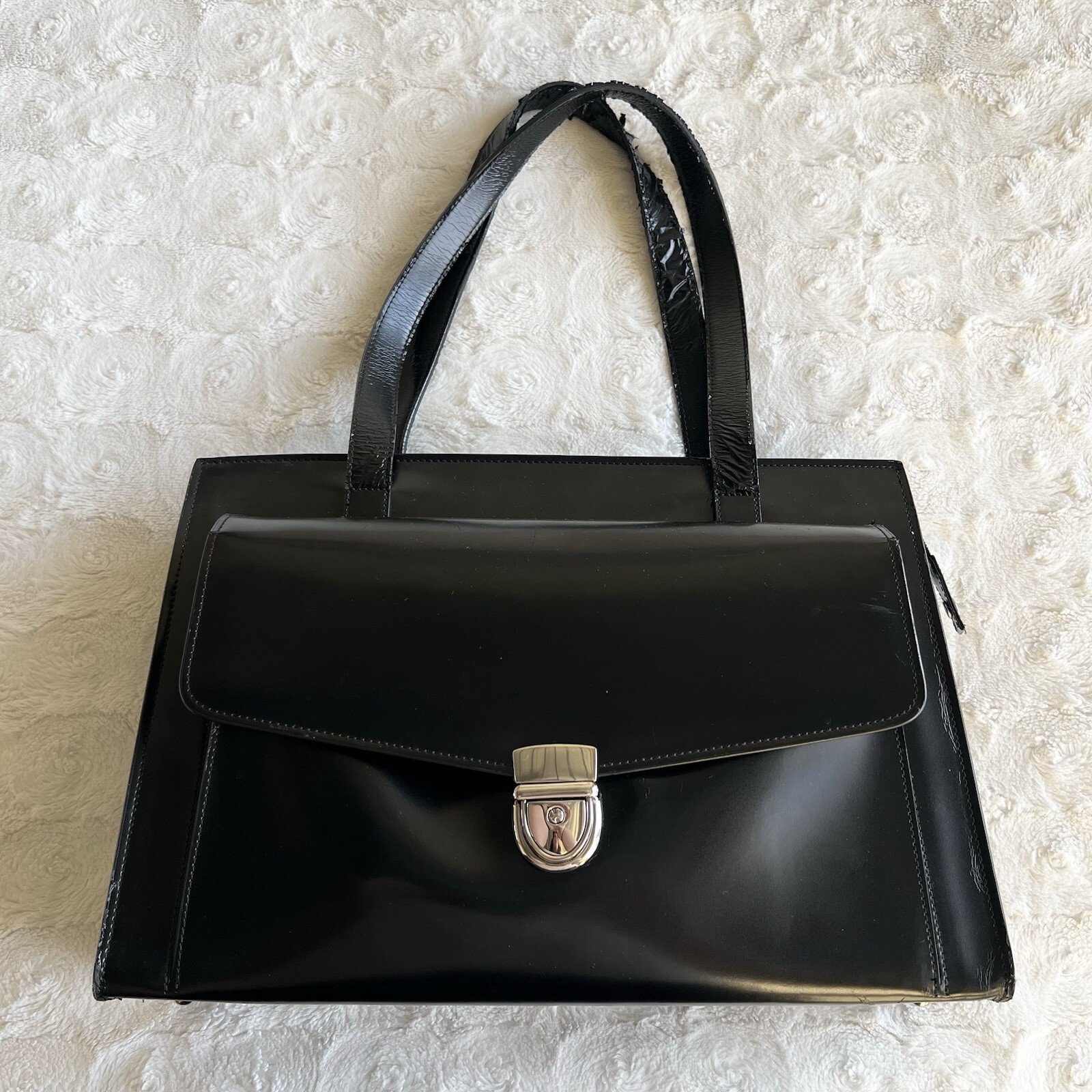Jack Georges Bag Briefcase Womens Black Italian Leather Laptop Sleeve Zip *READ*