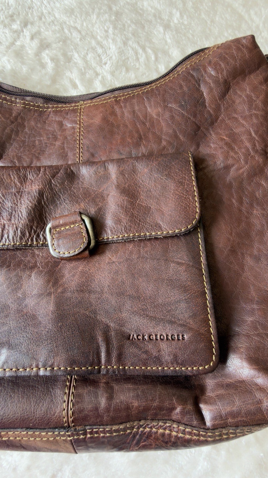 Jack Georges Brown Messenger Bag | Zip & Buckle | 100% leather