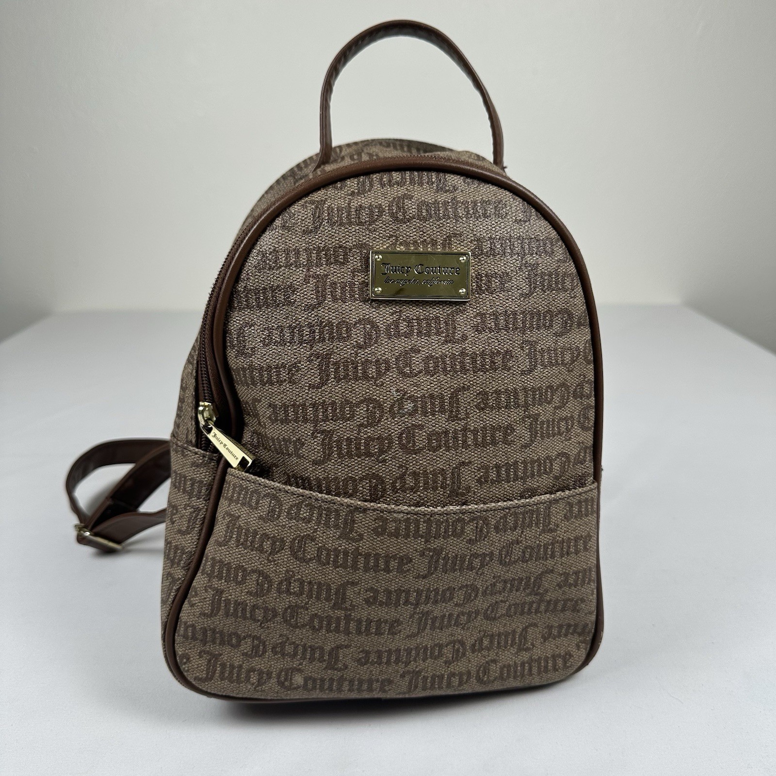 Juicy Couture Brown Signature Logo Mini Backpack Purse Gold Hardware Adjustable