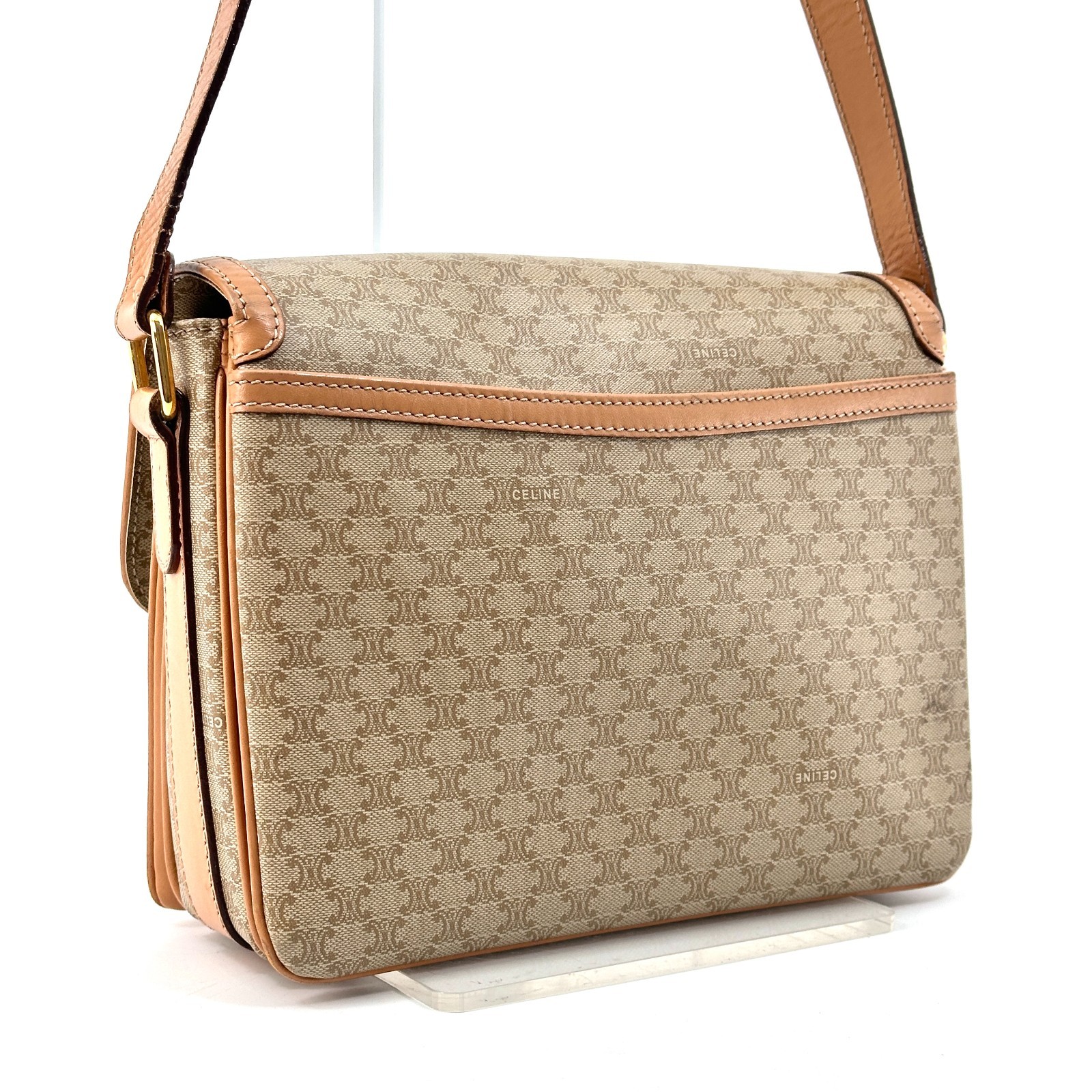 Celine Macadam Triomphe Crossbody Shoulder Bag PVC Leather Beige Brown Vintage