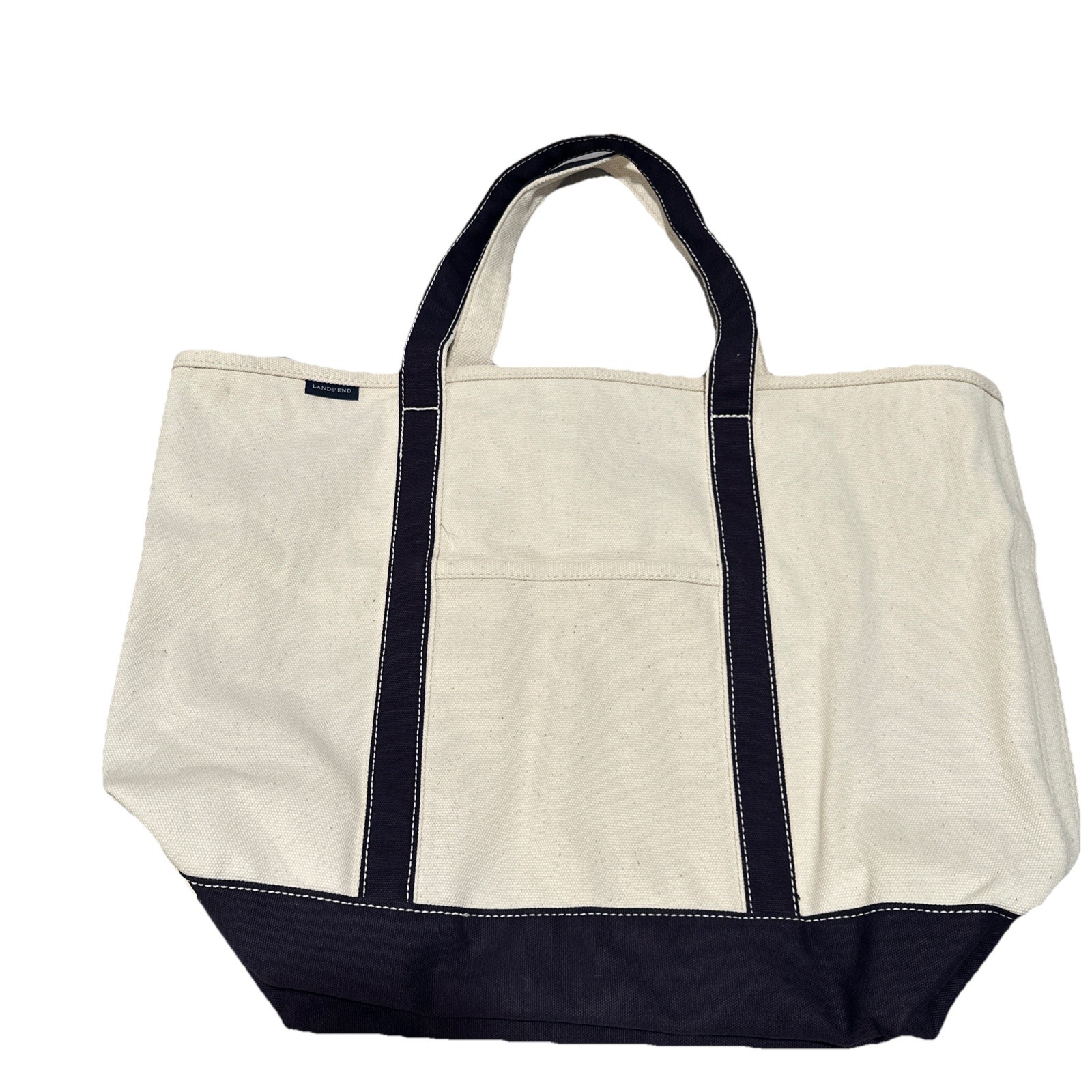 Vintage Lands’ End XL Zipper Canvas Boat Tote Blackberry/ Natural NEW