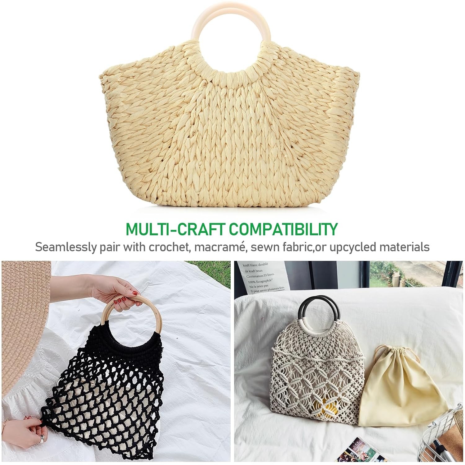 Round Purse Handles for Crochet Bags, DIY Tote Straps, 4.5 Inch Outer Diameter