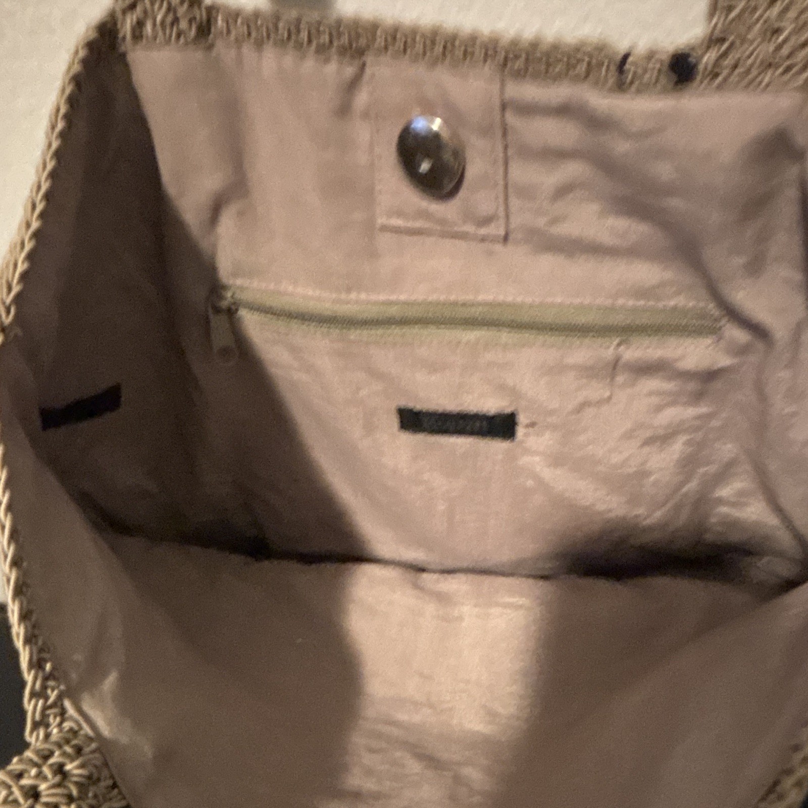 The Limited Beige Woven Hobo Bag Double Handles Lined Inner Zip Pocket Snap