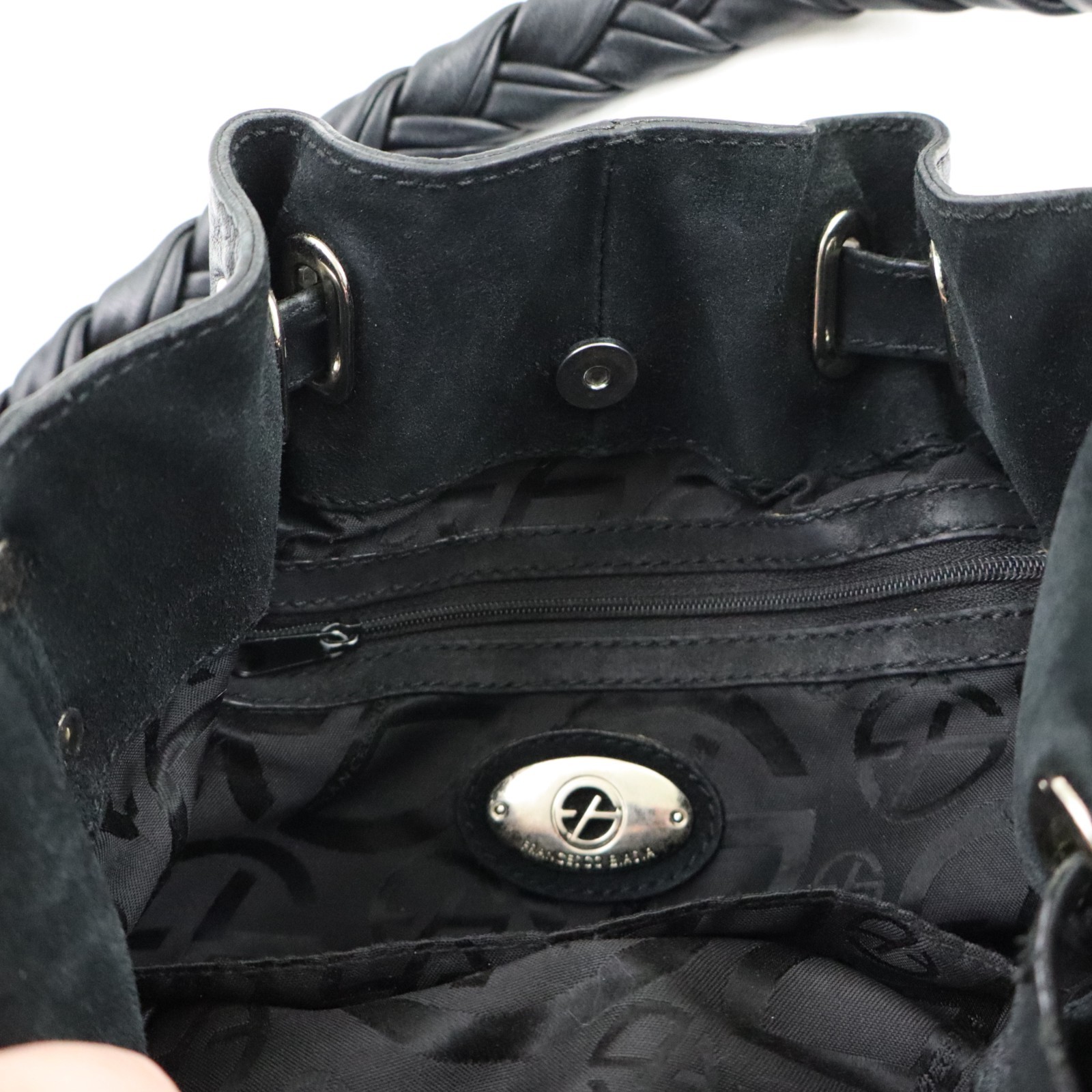 Vtg Francesco Biasia Black Leather Hobo Bag Womens Braided Handle Shoulder Purse