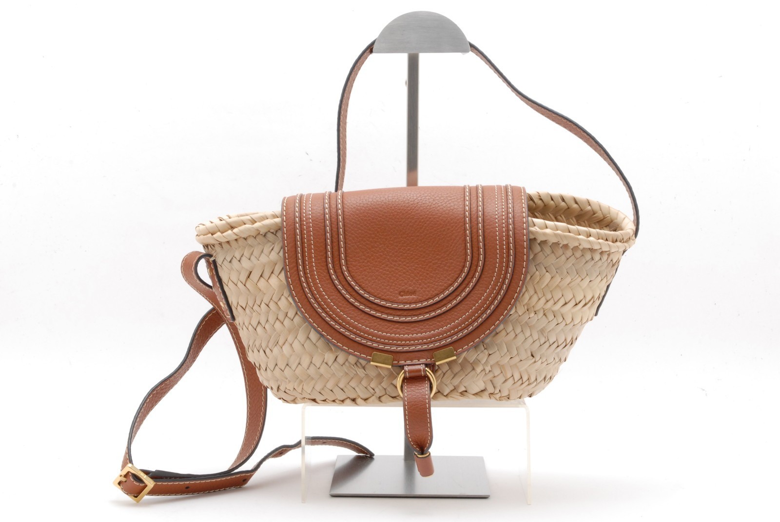 Chloe Marcie Shoulder Bag Natural Raffia Leather Brown