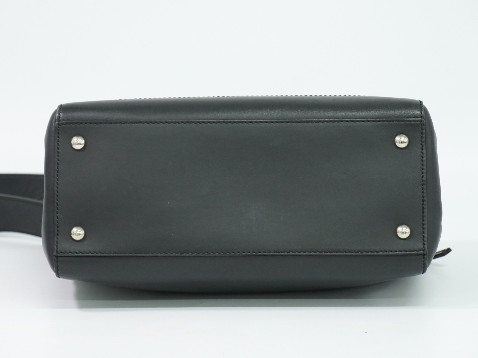 FENDI Dotcom 8BN293 Leather 2way Shoulder Top Handle Handbag Black Silver