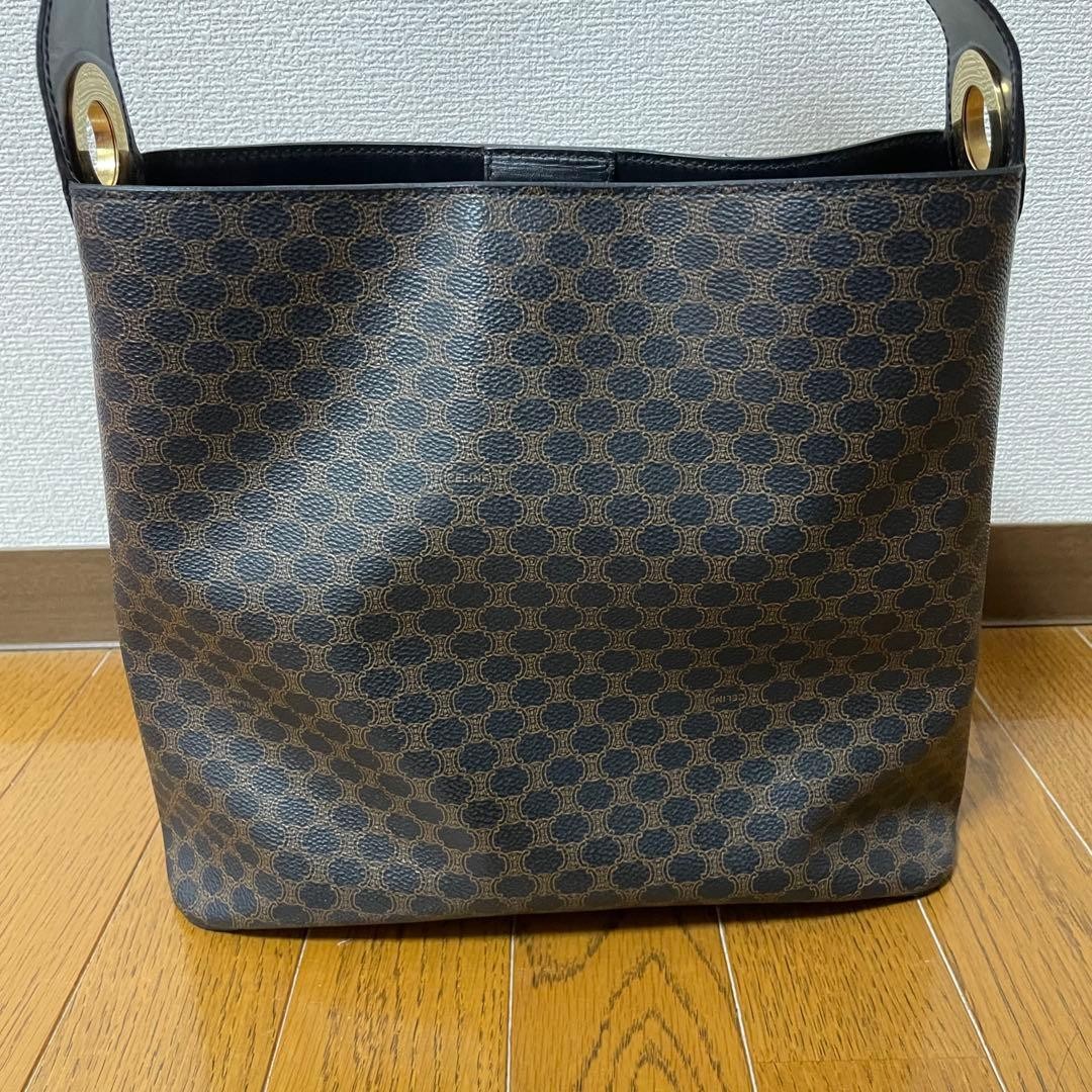 CELINE Macadam Brown Leather PVC Shoulder Bag Tote Authentic Excellent Conditio