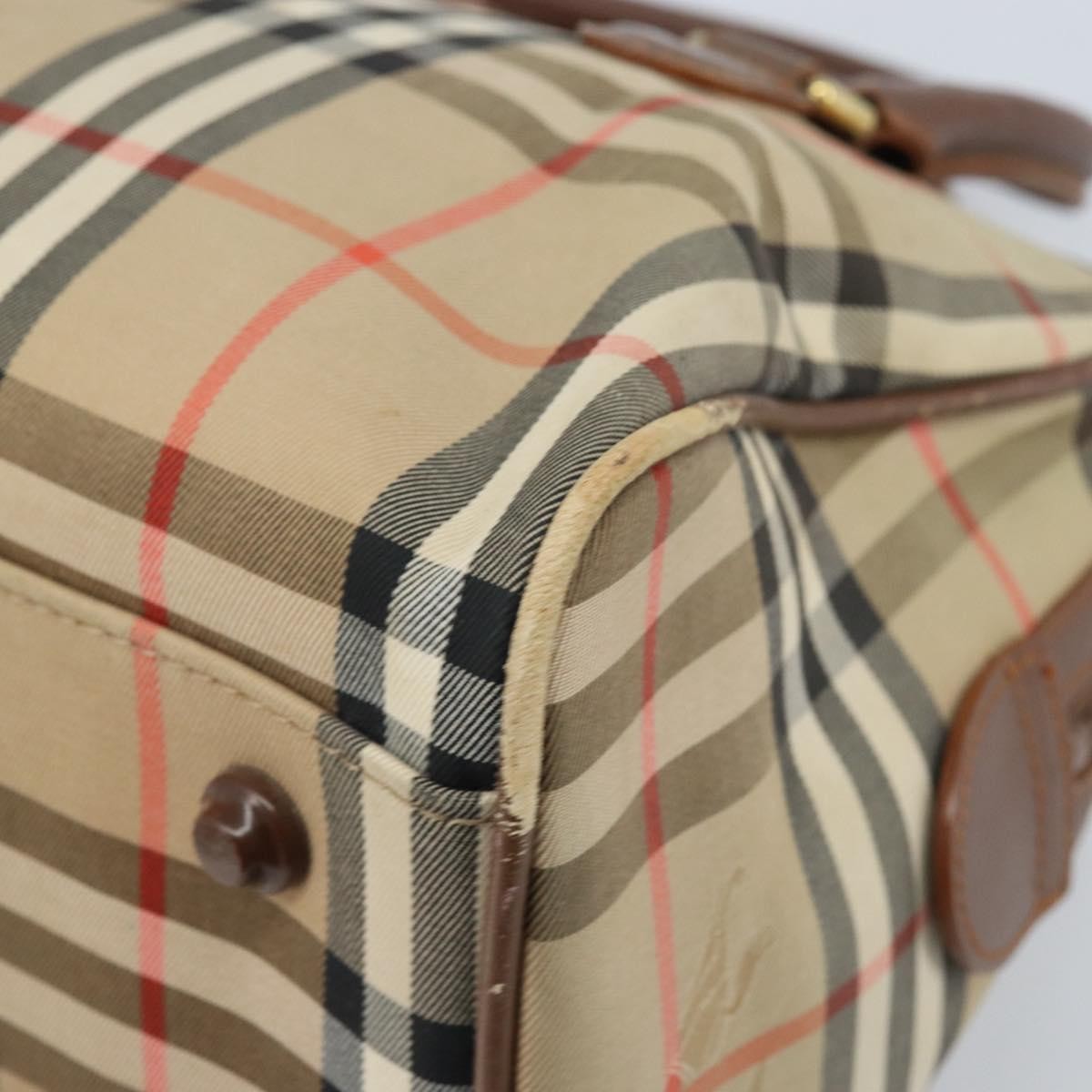 BURBERRY Nova Check Hand Bag Canvas Gold Beige Auth bs33928
