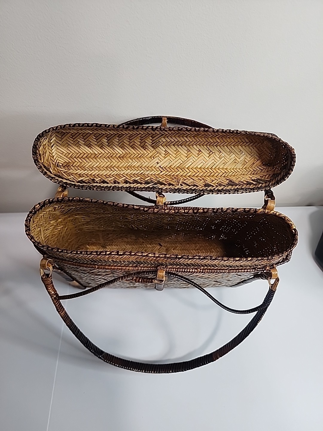 Philippines Palawan Tiruray Tribe Hand Woven Straw Cane River Basket Bag Purse