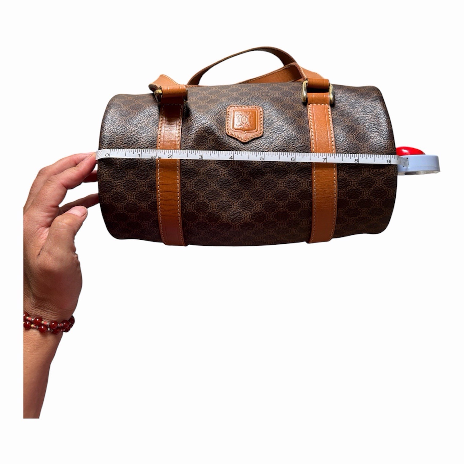 Celine Papillon Mini Boston Bag Macadam PVC Leather Handbag in Brown Barrel