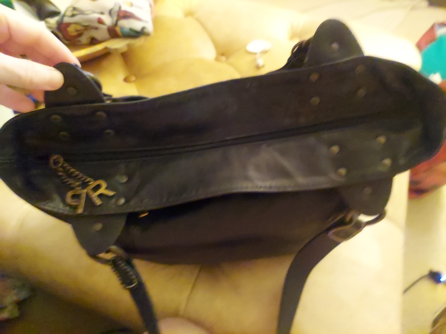 ROBERT PIETRI Large Black Leather Shoulder Bag Satchel Tote Double Handles Spain
