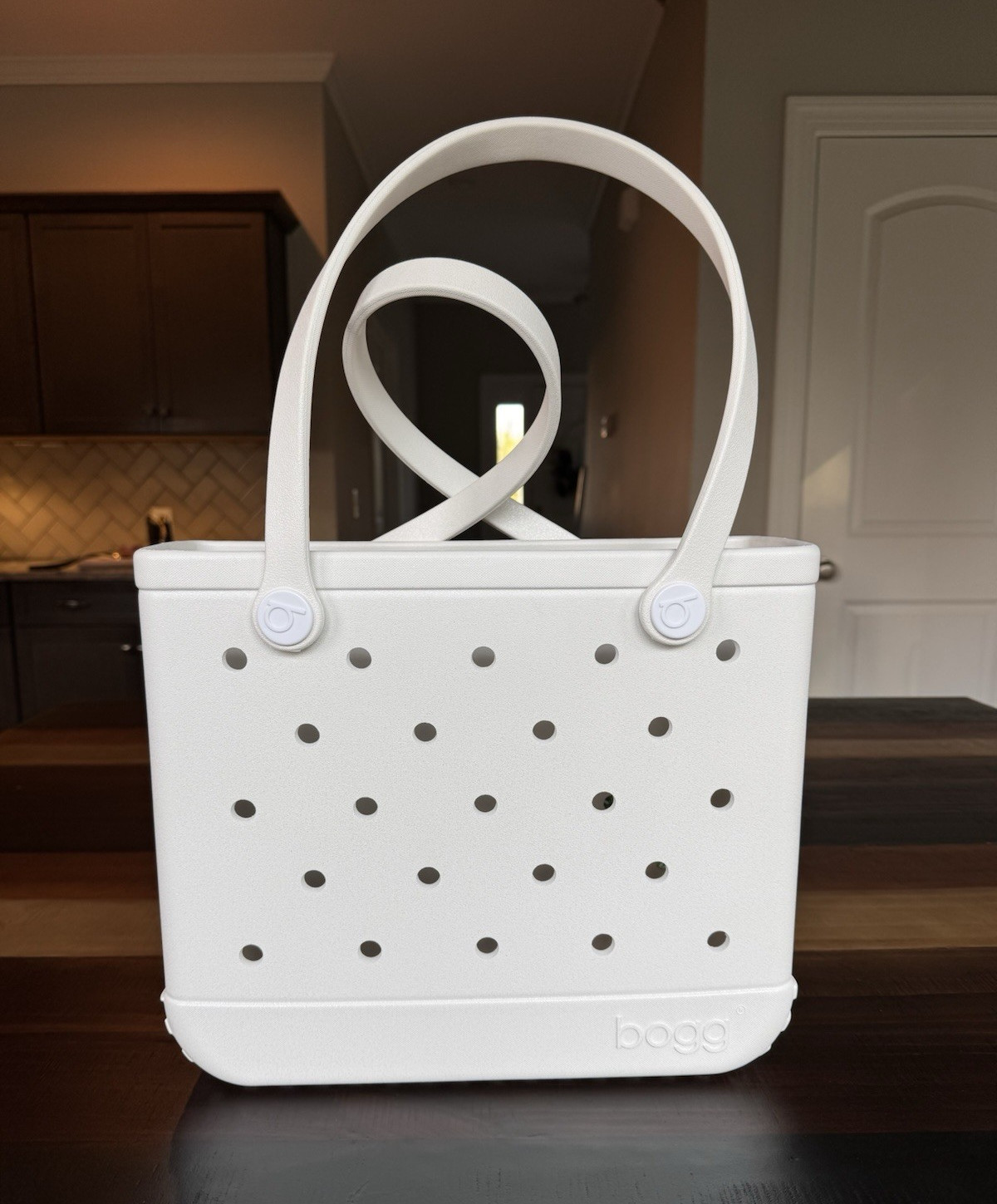 Bogg White Tote Bag Lightweight Logo Accent Double Handles Open Top