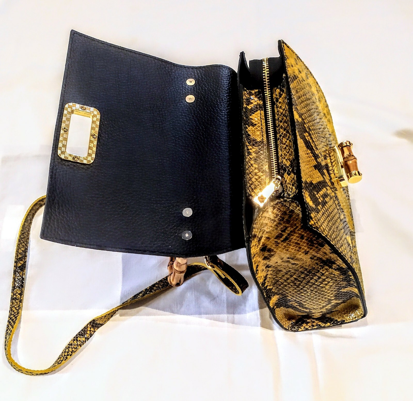 Genuine Leather Python And Bamboo Print Handbag