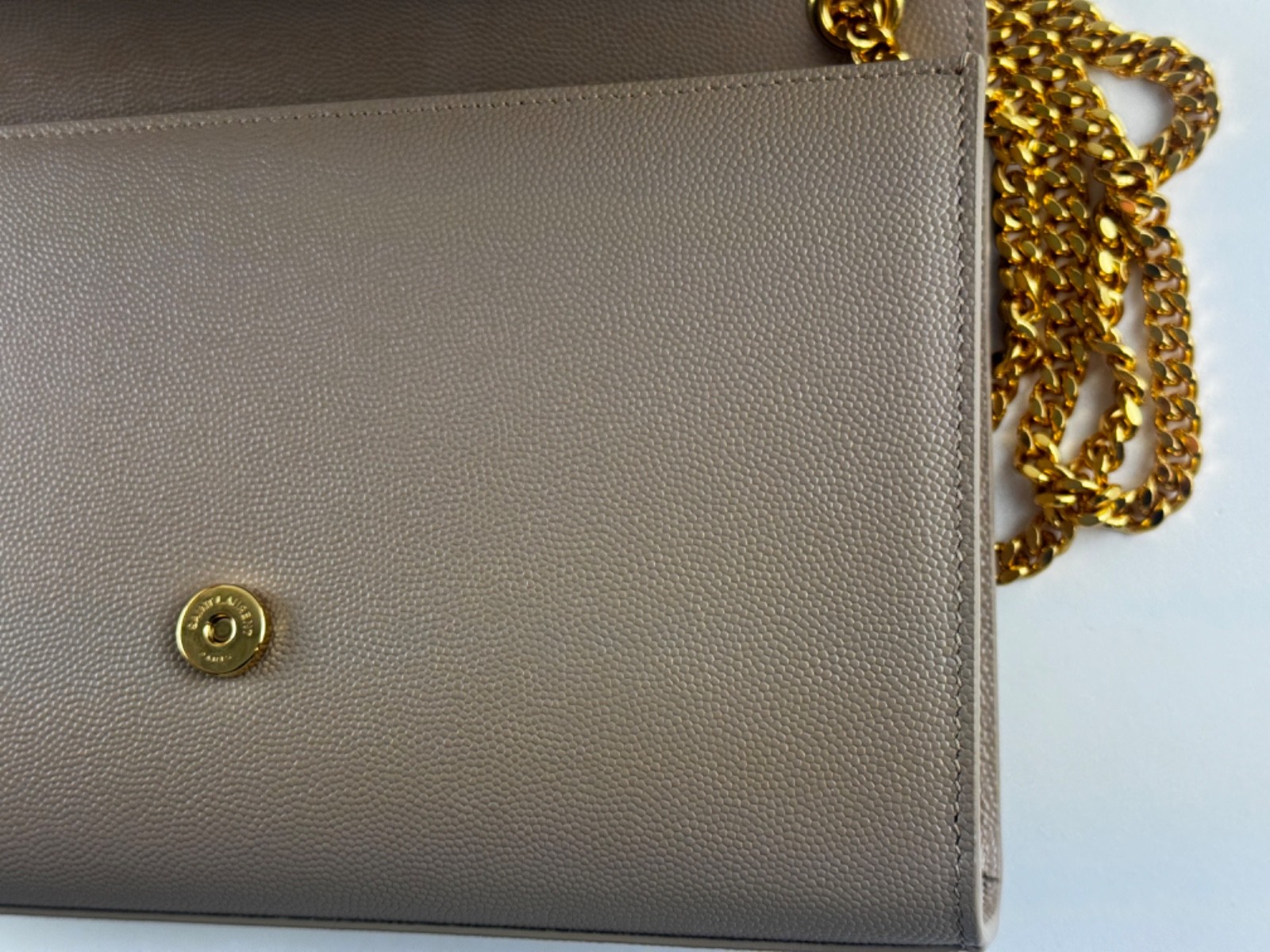Saint Laurent Grain De Poudre Medium Monogram Kate Satchel Bag Dark Beige YSL