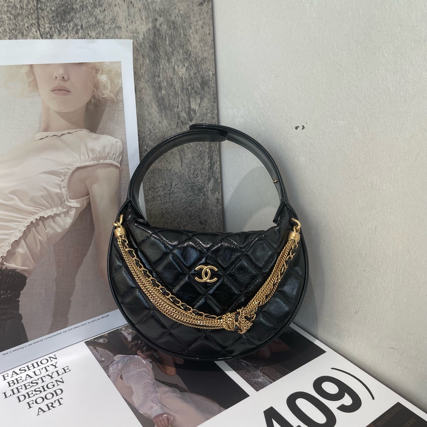 Chanel Hula Hoop Hobo Bag Leather Top Handle Crescent Handbag [Duties Paid]