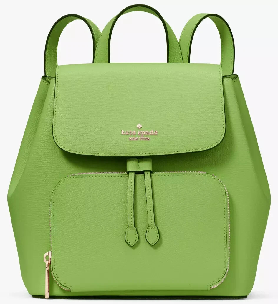 Kate Spade Kristi Medium Flap Backpack Turtle Green Leather KA695 NWT $379 FS
