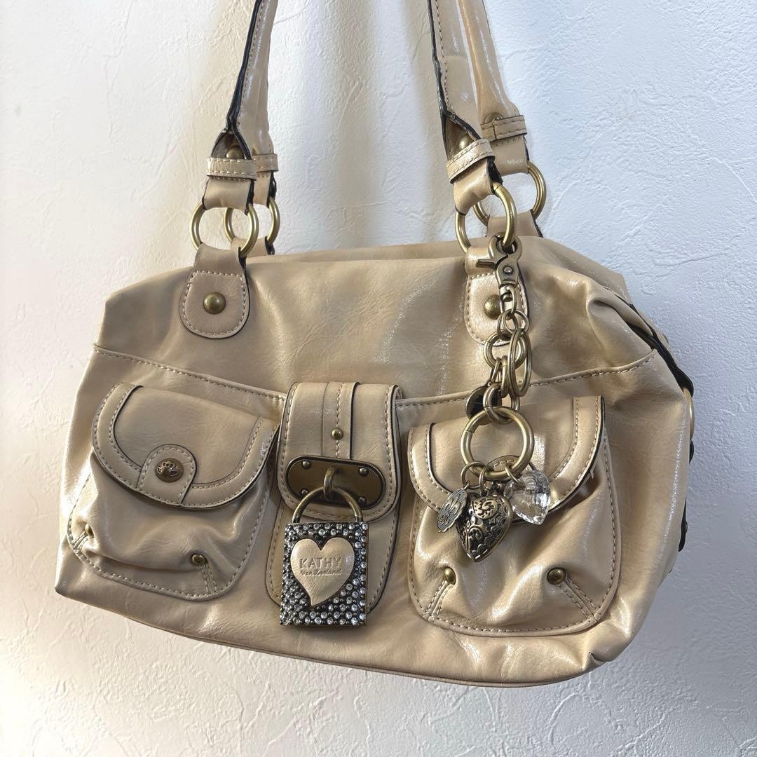 KATHY VAN ZEELAND Lock Motif Handbag Y2K Retro Vintage Leather Bag from Japan