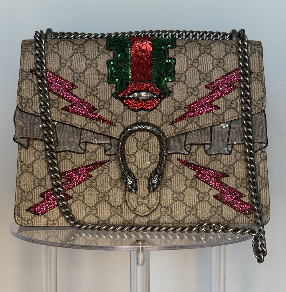 Gucci Dionysus Red Lips Sequins Cloth Shoulder Bag