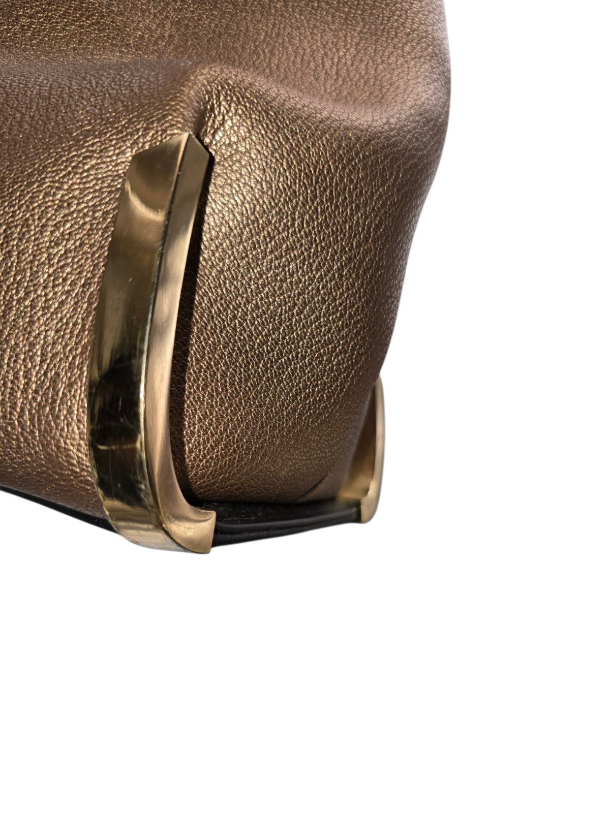 FOXER Leather Shoulder Bag Braided Handles Gold Hardware Metallic Champagne EUC