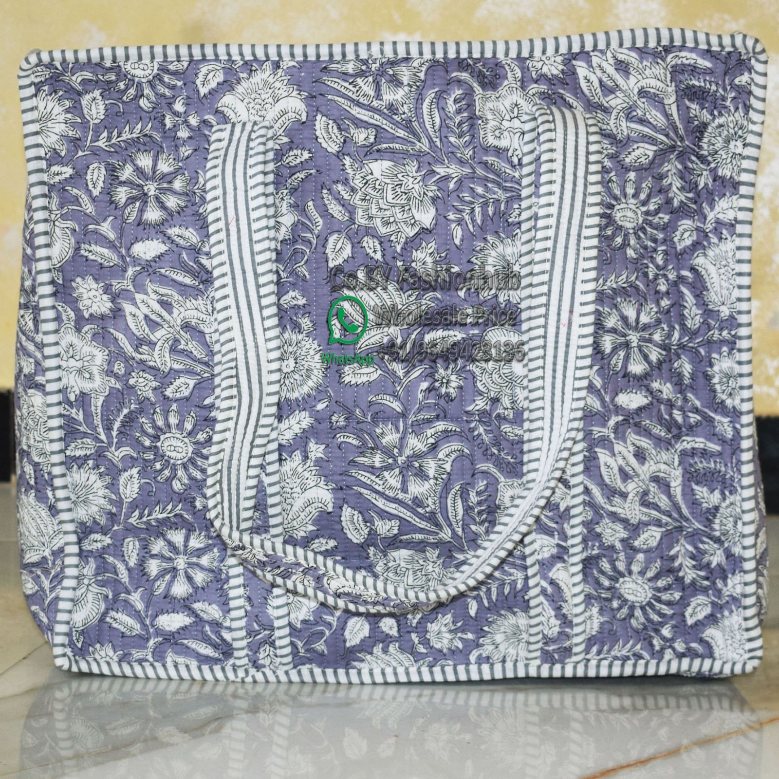 Indian Tote Bags Quilted Handmade Cotton Block Large Shoulder Shopping Bag Women