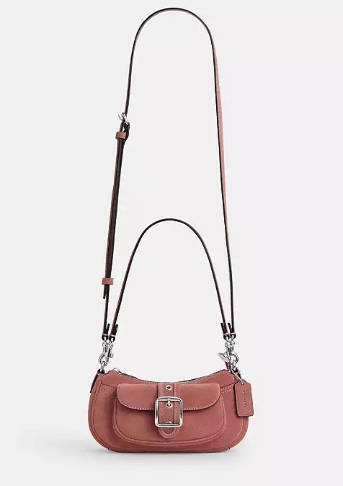 Coach Pink/Salmon Ashton Mini Suede Shoulder/ Crossbody, Silver 2025 CDB12, NWOT