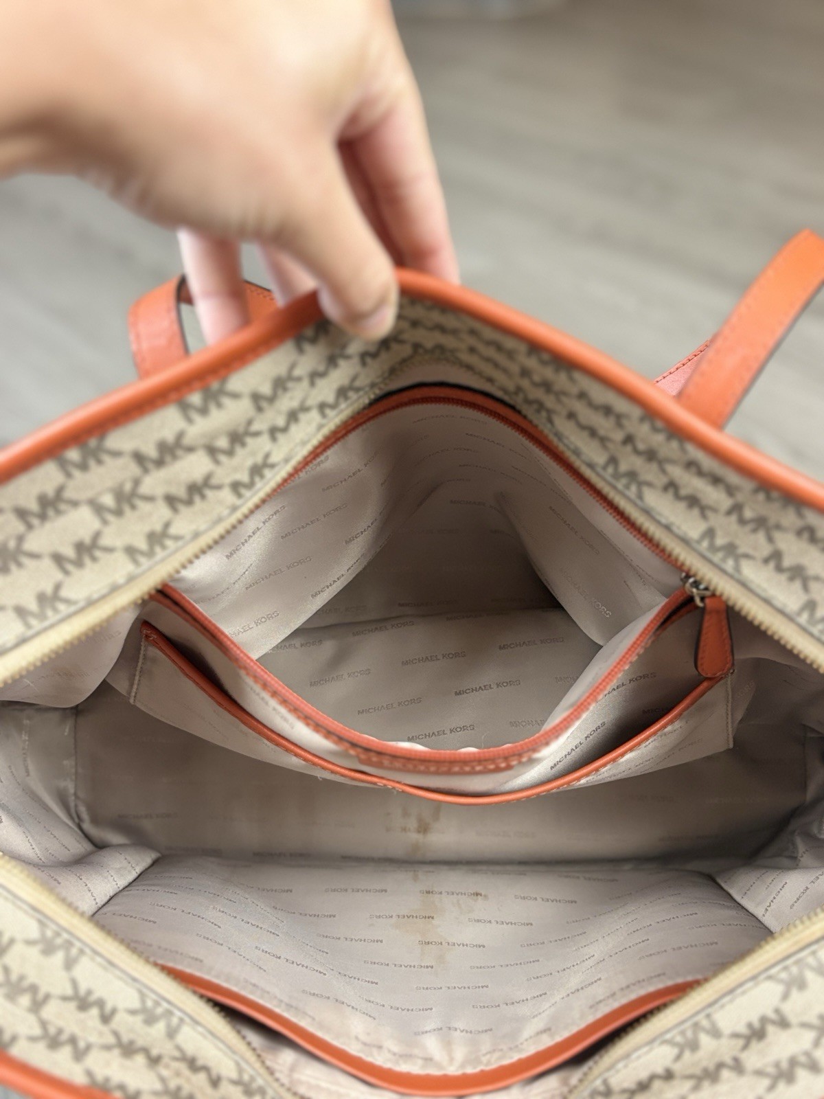 Michael Kors Beige Orange Logo Tote Shoulder Bag
