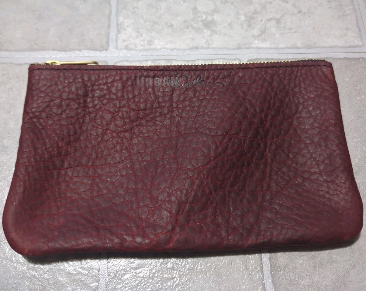 URBAN SOUTHERN Full Grain Leather Bag Zipper Pouch Rustic Brown 5″x9″